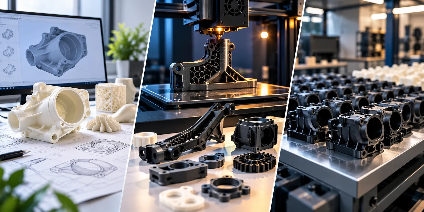 Industrial 3D printer producing a functional engineering part