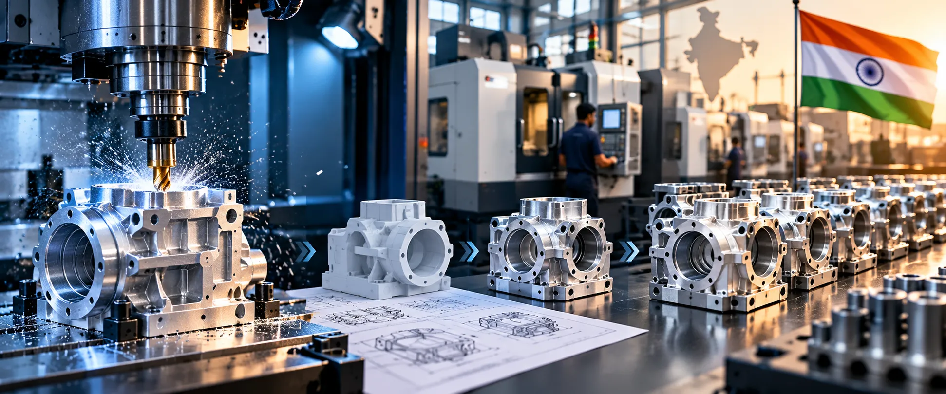 CNC machining centre milling an aluminium part