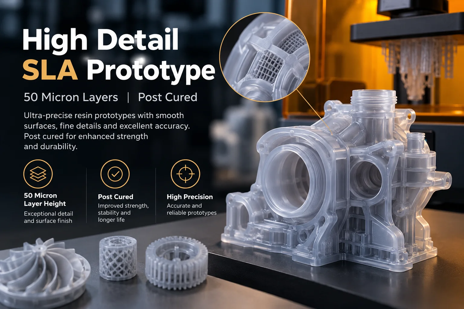 High detail SLA prototype, 50 micron layers, post cured