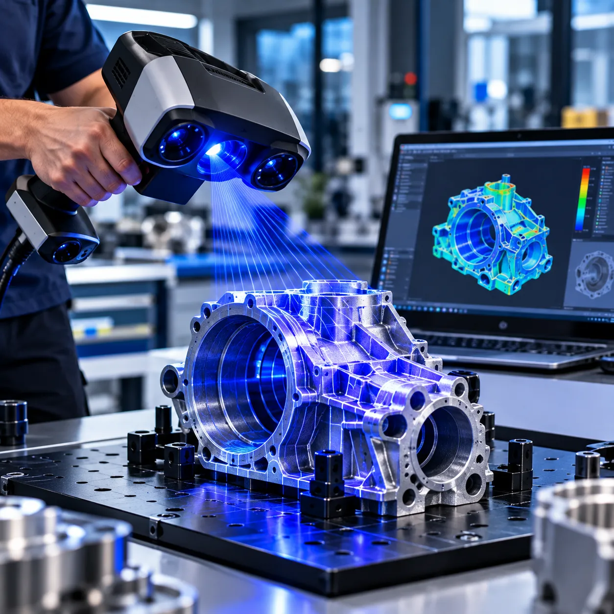 Industrial blue light metrology scanner mid capture