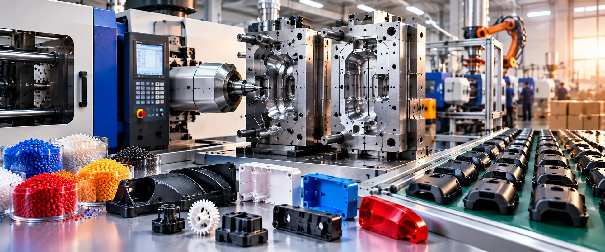 Injection moulded plastic components fresh off the tool