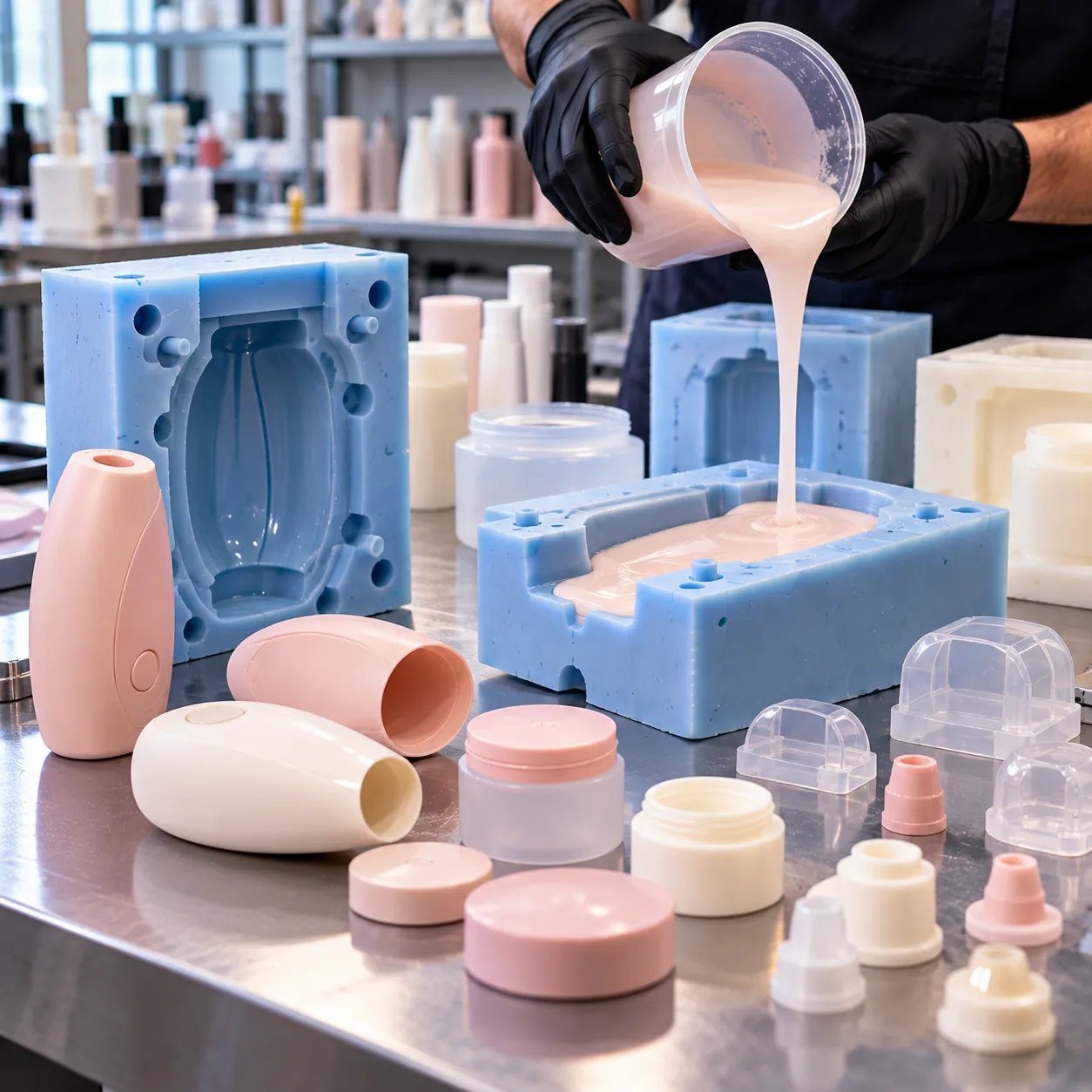 Silicone mould producing cosmetic grade polyurethane parts